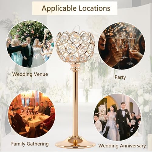 Candle Holder Candlestick Holders- 3Set Gold Crystal Pillar Candle Holders,Metal Candlestick Stands for Wedding Centerpieces,Table Decor for Church,Valentine's Day Housewarming Gift,9Pcs - Image 6