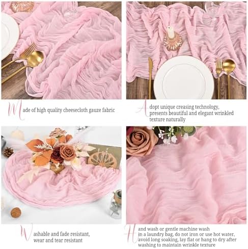 16 Pack Pink Table Runner 10FT Cheesecloth Table Runner Boho Gauze Table Runners Rustic Long Sheer Fabric Table Runners for Wedding Party Bridal Shower Farmhouse & Home Decor - Image 3