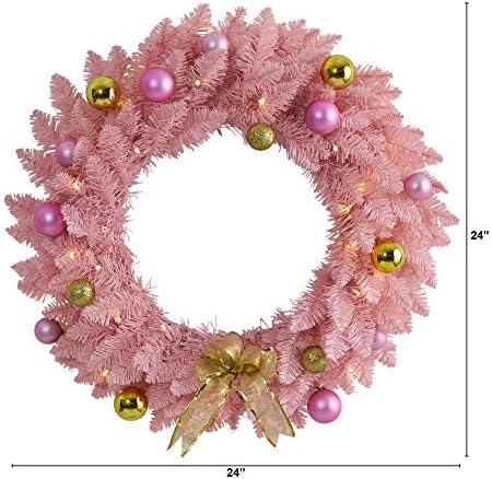 Nearly Natural 24 in Pink Artificial Christmas Wreath with 35 LED Lights - Image 2