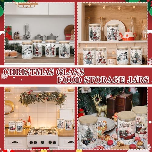 Potchen 8 Pcs Christmas Glass Storage Jars 19oz Christmas Canister Set with Airtight Lid Cookie Candy Jar for Winter Xmas Snowman Santa Kitchen Countertop Food Containers, 5.1 x 3.3 Inches(Christmas) - Image 6