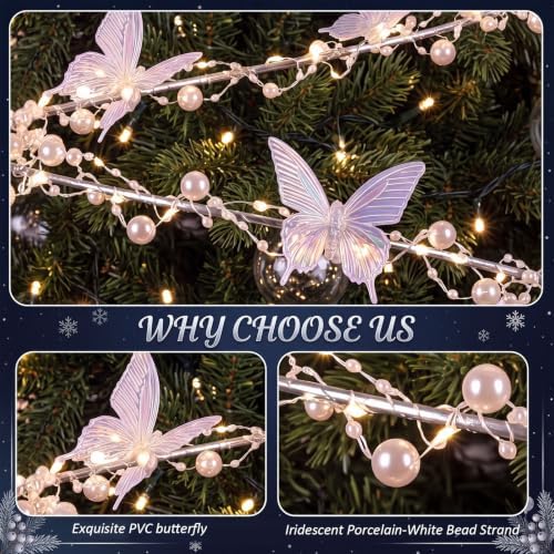 Retisee Crystal Christmas Tree Decor Acrylic Garland, White, Butterfly - Image 4