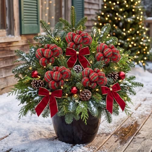Daifunli 8 Pcs Buffalo Plaid Christmas Ball Tree Picks 7.87 Inch Xmas Picks by Huiinen