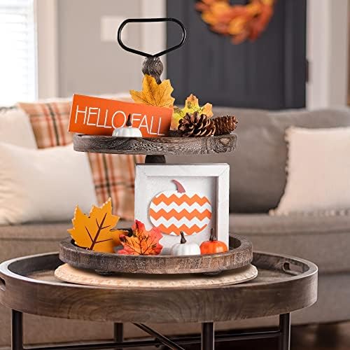 Mustry Rustic Wooden 2-Tier Tray Stand for Farmhouse Kitchen & Home Decor - Image 2