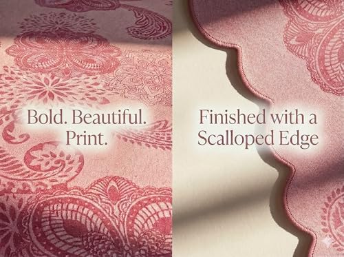 Cotton Damask Print Tablecloth with Scalloped Edge, Machine Washable, Onion Pink, 60 x 120 Inch Rectangle - Image 3