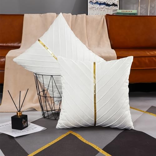 Velvet Throw Pillow Covers 26x26 inch Pack of 2 Gold Decor White - Image 5