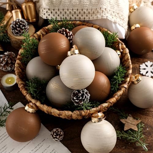 Yunlly 12 Pcs Neutral Christmas Ornament, Brown Ivory Beige, 3.15'' by Yunlly