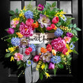 Pinkpuii Spring Wreaths for Front Door Outside– 24 Inch Spring Door Wreath with Pink Peonies, Roses,Blue Hydrangeas&Yellow Tulips,Colorful Welcome Summer Wreaths for Front Door Porch & Entryway Decor by Pinkpuii