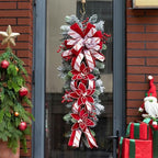 Soomeir 36 Inch Pre-Lit Christmas Teardrop Swag, Winter Holiday Swags Wreaths with Red Velvet Glitter Stripe Ribbon, Artificial Red Berries for Front Door, Wall Window Fireplace Artificial Decor by SoomeirWreath