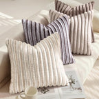 decorUhome Fall Faux Fur Throw Pillow Covers 24x24 Set of 2 Beige White - Image 4
