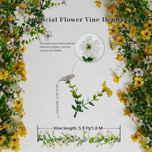 4 Pcs Faux Flowers Garland Plant, Artificial Vines Hanging Flowers Leaves Greenery Garland for Wedding Backdrop Arch Wall Decor, 6 Feet/pcs UV Resistant Indoor Outdoor - Image 3
