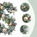 70 Inch Fall White Pumpkin Green Leaves Garland for Front Door, Fall Green Leaves Garland with Berries Pinecone Pumpkin for Indoor Outdoor, Fall Home Decor - Image 2
