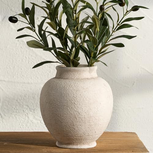 Ceramic Flower Vase, Rustic Farmhouse Decorative Vase Pottery Pampas Grass Vases for Home Decor Table Living Room Entryway Mantel Bookshelf Bedroom Bathroom Kitchen - 6.7" D by ooit