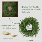 24 Inch Real Touch 2 Pcs Norfolk Pine Wreath Christmas Decorations for Front Door, Artificial Plants Green Christmas Wreath Home Decor, Xmas Decor for Mantel Wall Holiday Winter Decor - Image 2