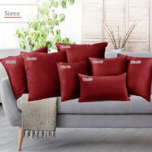 Nestl Throw Euro Pillow Covers, Cozy Velvet Decorative Pillow Covers 26x26 Inches, Soft Solid Couch Pillow Case for Sofa, Bed and Car, Set of 4 - Cherry Red - Image 6