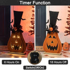 Glitzhome 29.5"H Lighted Wooden Jack-O-Lantern Porch Decor, Farmhouse Halloween Pumpkin Yard Sign With Floral Timer, Rustic Style Sign With Wood Base for Home Party Decor - Image 4