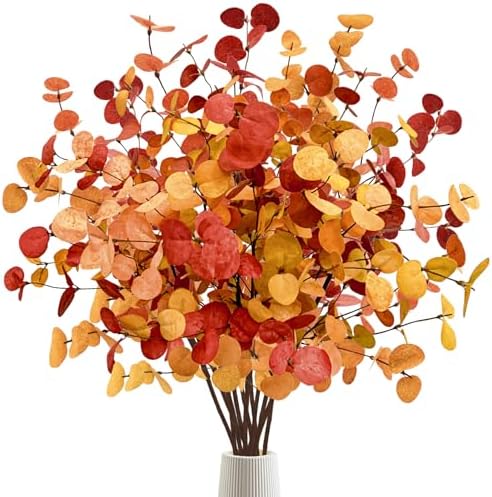 Agusbagli 12 Pcs Artificial Eucalyptus Leaves 28'' Tall Fall Flowers Leaf Greenery Stems Autumn Decorations for Home Wedding Centerpieces Thanksgiving Floral Arrangements by Agusbagli