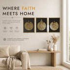 iwa concept Ayatul Kursi, Surah Al Falaq and Surah Al Nas Wooden Acrylic Set Islamic Wall Decor, Home Decorations Gift for Muslims in Ramadan (20 x 26 inches | 50 x 66 cm, Gold on Black) - Image 2