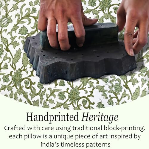 CPC Meadow Vine Hand Block Print 100% Cotton Ruffle Throw Pillow Cover 24x24 inch with Hidden Zipper Decorative for Couch, Bed, Sofa, Farmhouse, Cottagecore Decor Gift Christmas Fall Thanksgiving - Image 5