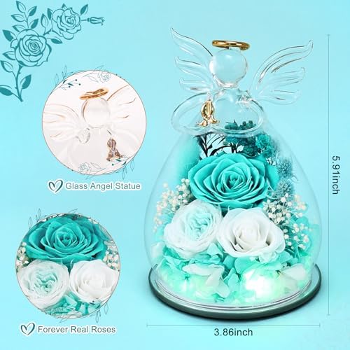 FIACO Gifts for Women Birthday Preserved Rose Forever Flower in Glass Angel Figurines Fresh Flowers for Delivery Prime for Mom Real Roses for Grandma Sister Wife Her from Daughter - Image 2