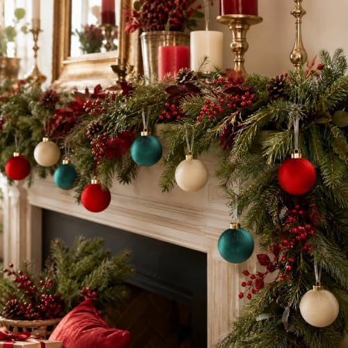 15 Pcs 3.15" Large Red and Green Velvet Ball Ornaments for Christmas Tree - Image 4