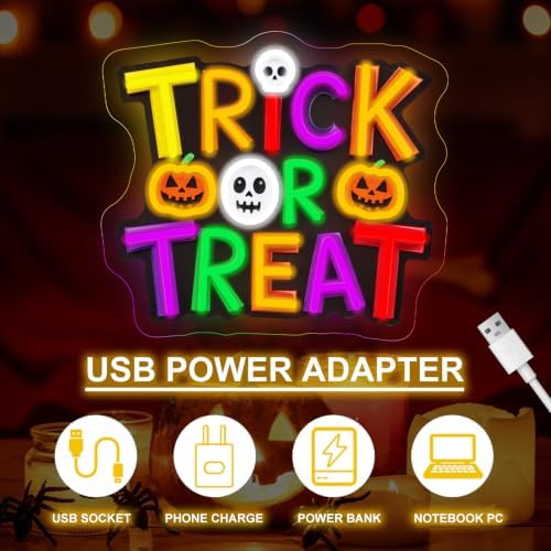 Trick or Treat Neon Sign, Halloween LED Wall Decor Light 14.6x13 Inch - Image 4