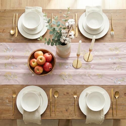 Artoid Mode 6PC Wildflower Floral Light Pink Gauze Embroidery Table Runner 120 Inch 10FT, Tulle Seasonal Spring Kitchen Dining Table Decor for Home Party - Image 5