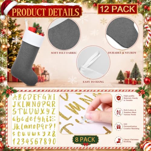 Tatuo 12 Pack Christmas Burlap Stockings Hanging,Grey White - Image 2