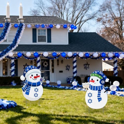 Jenaai 2 Pcs Metal Hanukkah Snowman Yard Signs with Stakes, 16" Outdoor - Image 4