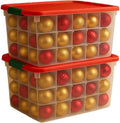 HOMZ Holiday Tote Plastic Storage Bin with Lid, 112 Qt, Clear/Red, 2 Pack by Homz
