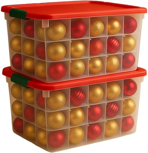HOMZ Holiday Tote Plastic Storage Bin with Lid, 112 Qt, Clear/Red, 2 Pack by Homz