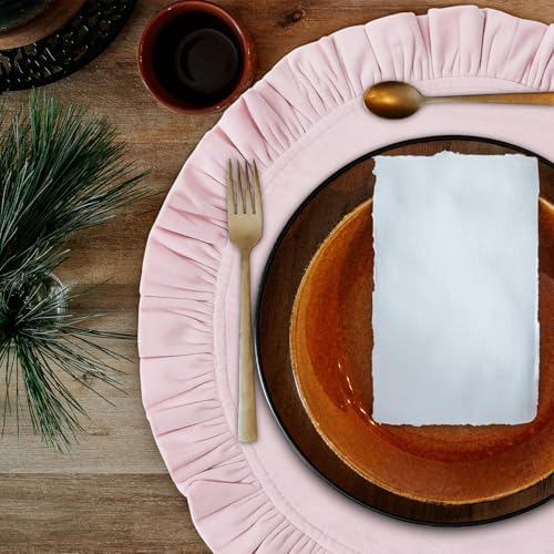 18 Inch Velvet Round Placemat with Ruffle for Dining Table Outdoor Placemats Non-Slip Washable for Gathering, Occasional Decoration and Family Parties Celebrations Set of 4, Pink - Image 2