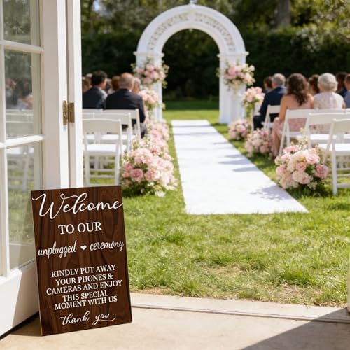 welcome to our unplugged ceremony Wood sign wedding welcome signs, No Phones wedding sign wood, rustic wedding Decorations 24x16 Inch - Image 3