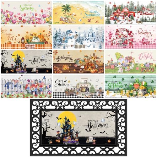 Nuanchu 12 Pack Seasonal Doormat Inserts, 10x22 in, Interchangeable, Vivid by Nuanchu