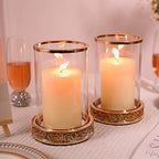 Pillar Candle Holders Set of 2,Hurricane Candle Holders,Candlesticks Holder With Glass Hurricane Lid,Metal Candle Holder For Coffee Dining Table, Wedding, Christmas, Home Decoration,Gold Candle Holder - Image 3