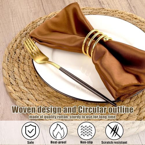 Kochorie Set of 12 Round Woven Placemats 12 Inches Bulrush Placemats Natural Hand-Woven Boho Rattan Placemats Wicker Table Mats Farmhouse Weave Place Mats for Home Dining Table - Image 3