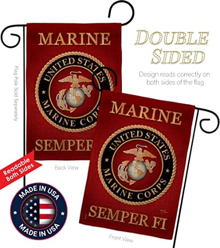 Marine Corps Burlap Garden Flag - Set with Stand Armed Forces USMC Semper Fi United State American Military Veteran Retire Official - House Banner Small Yard Gift Double-Sided Made In USA , Garden Flag 13"x 18.5" - Image 3