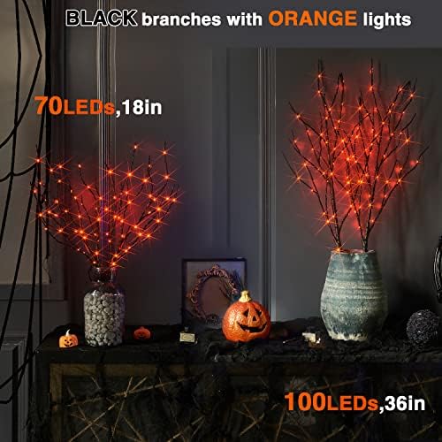 Fudios Halloween Lighted Branches with Timer 100 LED Orange Fairy Lights 32IN, Black Tree Branch Lights Battery Operated for Home Party Mantle Decoration - Image 5
