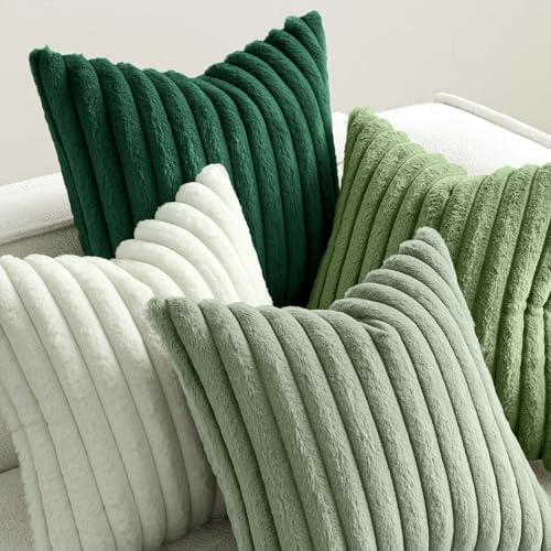 MIULEE Faux Fur Plush Decorative Throw Pillow Covers 18x18, Green - Image 5