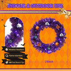 VINGLI 24 Inch Purple Christmas Wreath with Lights, Small Xmas Wreath with 50 Purple and Orange LEDs, 100 PVC Tips, Colorful Balls, Battery Operated for Halloween Easter Christmas Decor - Image 3