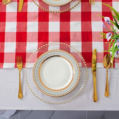 ShinyBeauty 6pcs Red & White Checked Table Runners 108 inches Long Classic Farmhouse Table Runner Buffalo Plaid Runners for Family Dinner Thanksgiving Decorations (13"x108") - Image 2