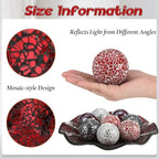 Suclain Centerpiece Bowl and Decorative Balls Set 8 Pcs Table Mosaic Plate with 2.4 Inch Glass Mosaic Orbs Glass Turquoise Tray and Spheres for Centerpiece Table Home Vases Decor (Red and Black) - Image 3