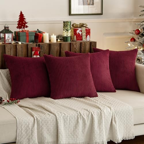 MIULEE Soft Corduroy Decorative Throw Pillow Covers Burgundy 16x16 - Image 2