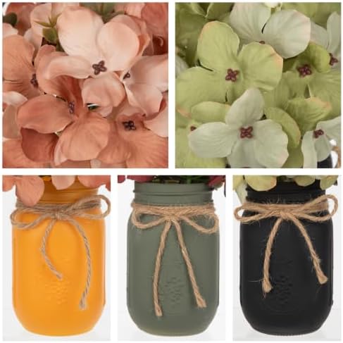 DILATATA Mason Jar Centerpiece Rustic Floral Centerpiece for Table Farmhouse Decor Fall Artificial Hydrangea Flowers Thanksgiving Tiered Tray Decoration for Kitchen, Dining Room, Home Decor-Set of 3 - Image 6