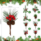 48 Pcs Christmas Floral Picks and Sprays Cone Berry Stems for Craft, Vivid - Image 2