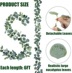 Sggvecsy 8 Pack Artificial Eucalyptus Garland Greenery Leaves Handmade 3D Silk Vines Silver Dollar Leaves Faux Leaf Plants for Wedding Wall Table Party Home Fireplace Bedroom Decor - Image 4