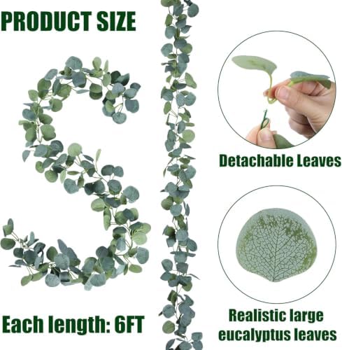 Sggvecsy 8 Pack Artificial Eucalyptus Garland Greenery Leaves Handmade 3D Silk Vines Silver Dollar Leaves Faux Leaf Plants for Wedding Wall Table Party Home Fireplace Bedroom Decor - Image 4