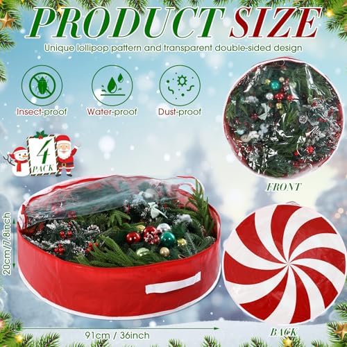 4 Pcs 36 Inch Christmas Wreath Storage Bags, Cute Lollipop - Image 2