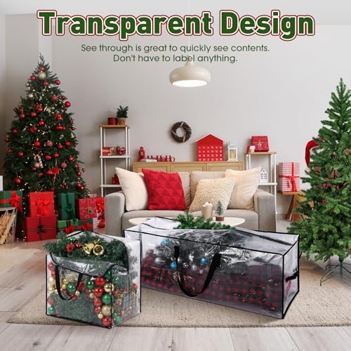 Simgoing 5 Pack Christmas Storage Bags, 7.5 Ft Christmas Tree Large Bag and 4 Garland Wreath Containers Packing Tote Moving Bags with Handle Zipper Heavy Duty for Artificial Xmas Tree Wreath Garland - Image 4