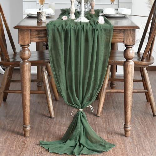 Artoid Mode Boho Forest Green Gauze 6 Pieces Wedding Table Runner, 120 Inch Birthday Fabric Kitchen Dining Holiday Table Decor for Home Party Indoor - Image 4