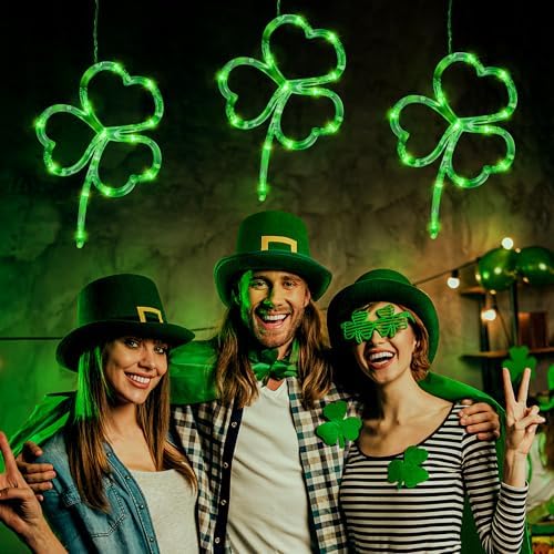 [Timer] 3 Pack St Patricks Day Decorations Shamrocks Window Lights Battery Operated, Green St. Patrick's Day Lights Saint Patricks Day Decor Window Silhouette Lights for Home Party Door Indoor Outdoor - Image 5